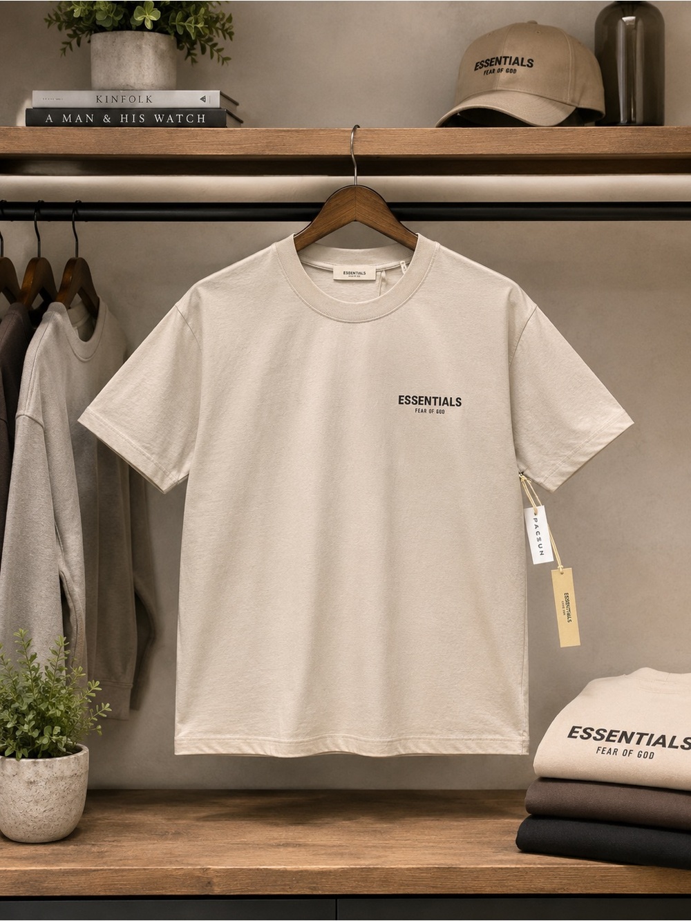 ESSENTIALS Fear of God Light Oat Short-Sleeve Logo Tee